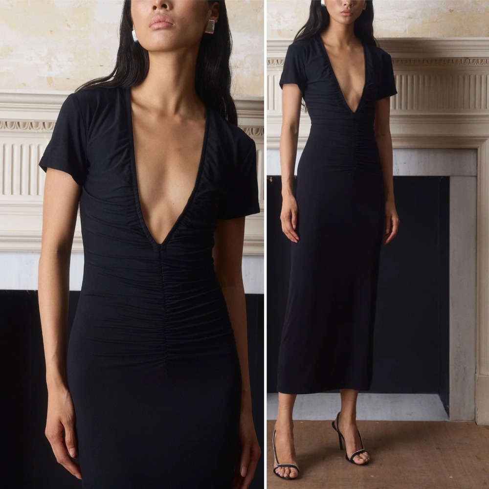 ROMANI BY HAYA JARRAR The Kea Bamboo Ruched Deep V-Neck Maxi Dress